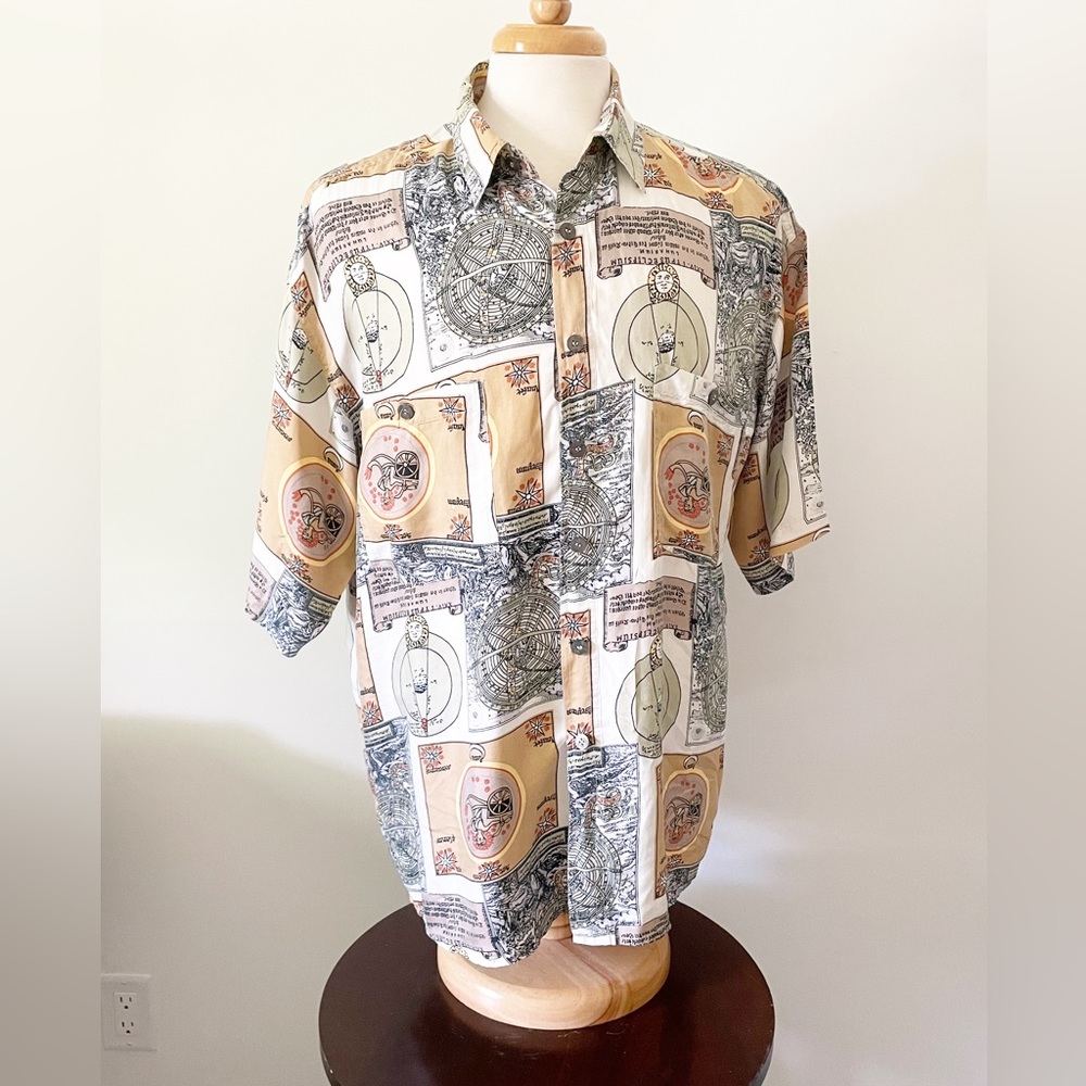 Ted Lapidus Homme Paris, silk button down shirt. Astronomy, Celestial, Astrology